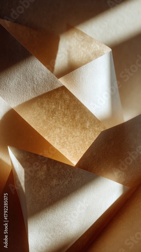 Abstract paper shapes with soft light and shadows.