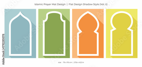 Islamic prayer mat design. Flat design shadow style. (Vol.II)