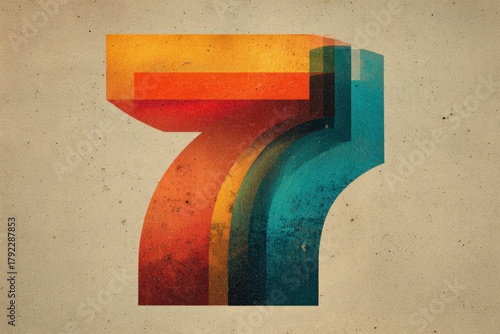 Colorful Abstract Number Seven with Vintage Textured Background