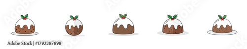 Round Christmas Pudding Flat Vector Illustration Holly Dessert Food Icon