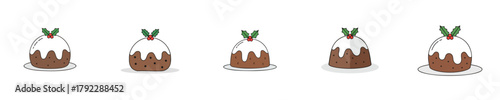Sweet Christmas Pudding Flat Vector Illustration Holly Dessert Treat Icon