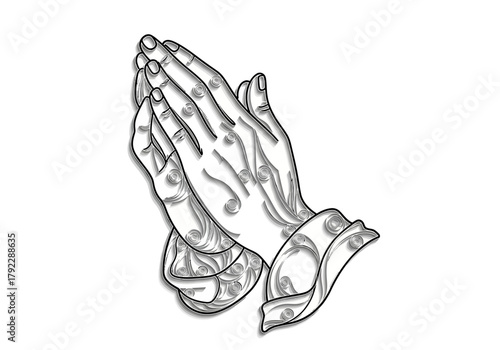 Stylized Praying Hands Illustration with Paper Quilling Effect.