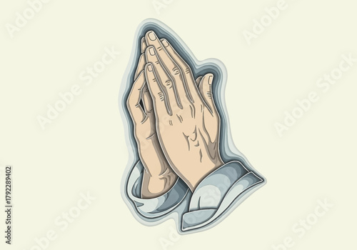 Praying Hands Illustration with Layered Paper Cut Effect.