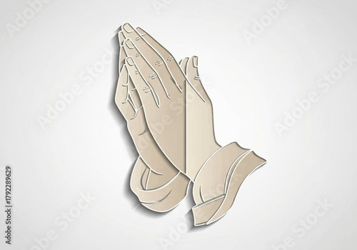 Praying Hands Illustration with Paper Cut Style and Shadow Effect.
