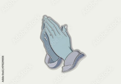 Stylized Praying Hands Illustration with Layered Effect and Soft Colors.