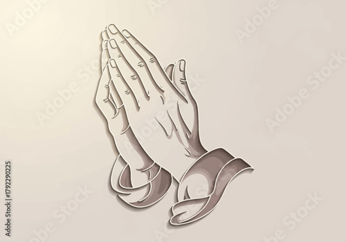 Stylized Praying Hands Illustration with Layered Paper Cut Effect.