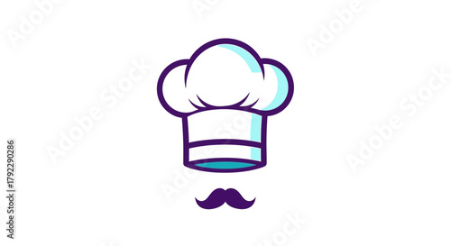A stylized chef's hat and mustache against a white background.