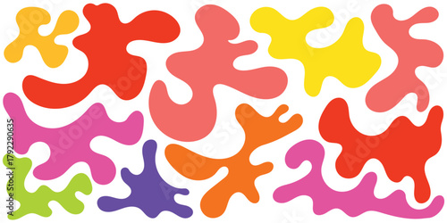Set of Bright Funky Organic Blobs and Abstract Liquid Shapes in Vivid Colors Isolated on a White Background for Playful Design Elements