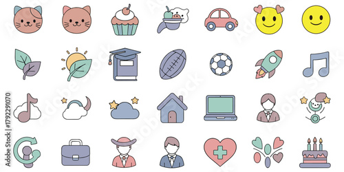 Cute Cartoon Icons Set