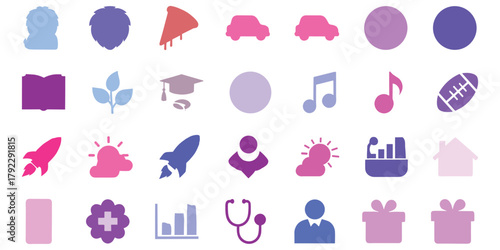 Collection of colorful vector icons on white background