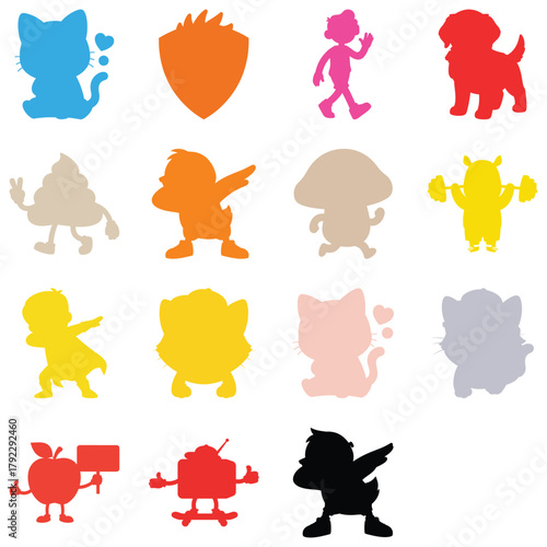 Colorful Silhouettes of Cartoon Characters and Objects