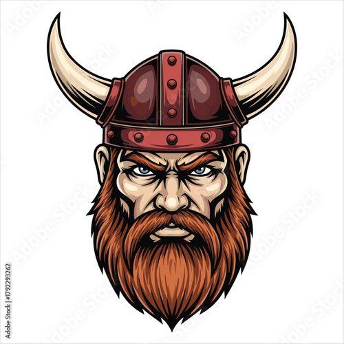 Fierce Viking Warrior with Horned Helmet and Red Beard