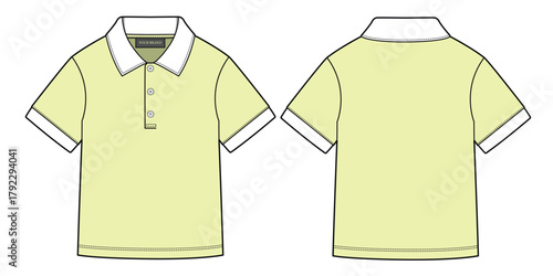 Polo shirt for kids flat drawing vector design mockup template.