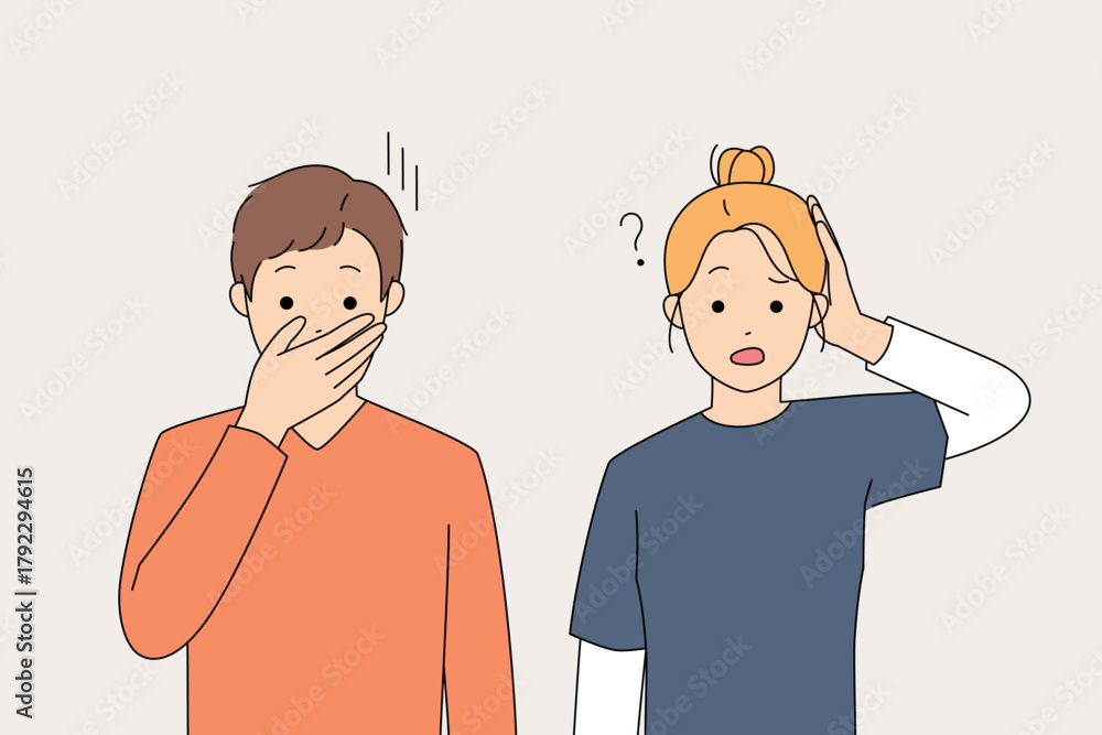 Fototapeta premium Casual cartoon depiction of friends feeling uncomfortable jointly