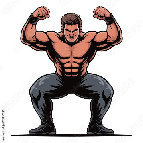 a cartoon a strong, muscular man 