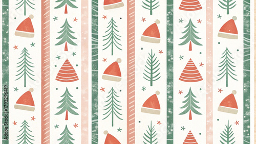 Santa hats minimalist watercolor style festive yet modern, white background Vector background 