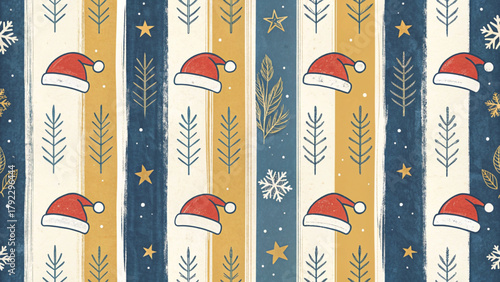 Santa hats minimalist watercolor style festive yet modern, white background Vector background 