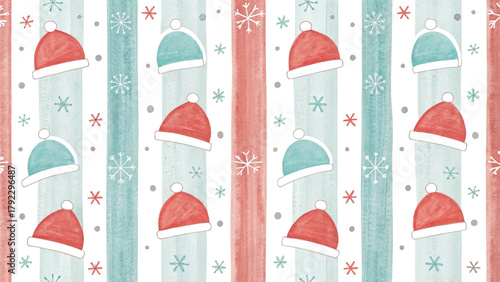 Santa hats minimalist watercolor style festive yet modern, white background Vector background 