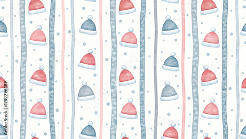 Santa hats minimalist watercolor style festive yet modern, white background Vector background 