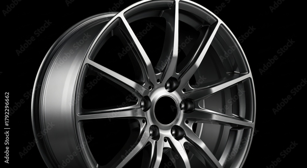Obraz premium High-Performance Black Alloy Wheel for Sports Cars and Custom Vehicles