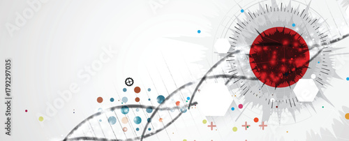 Futuristic hexagons, DNA strands, connected neural web