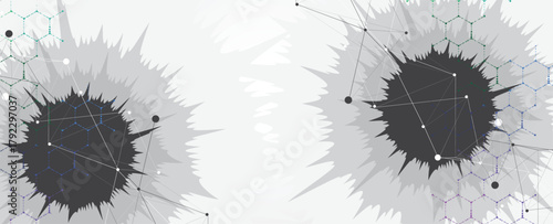 Futuristic hexagons, DNA strands, connected neural web