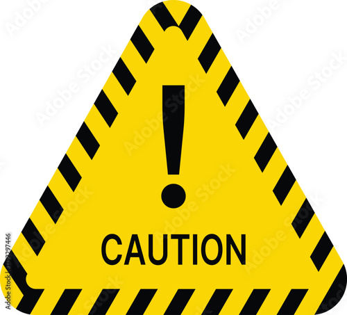 Yellow triangle caution sign with black stripes and exclamation mark warning danger