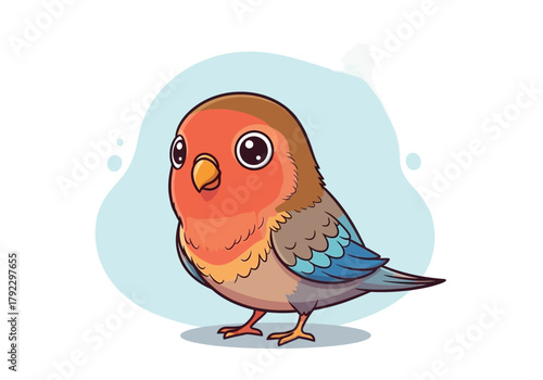 Cute Cartoon Bird with Orange Breast and Blue Feathers.