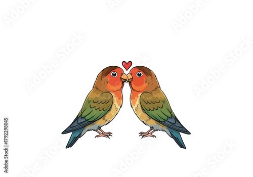 Two Lovebirds Kissing with a Heart Above Them.
