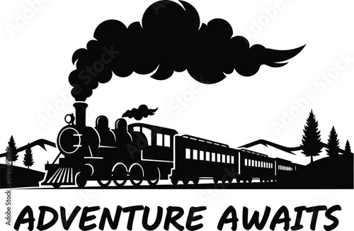 Train silhouette traveling across a vast landscape