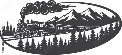 Train silhouette traveling across a vast landscape