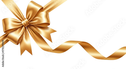 A golden ribbon bow, ideal for gift wrapping and festive decorations design