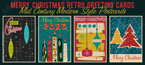 Mid Century Modern Christmas Greeting Cards, Atomic Age 1950s - 1960s Postcards, Merry Christmas Illustrations, Vintage Colors