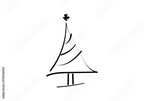 Dibujo a mano alzada de árbol de navidad minimalista con estrella