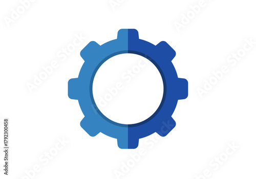 Icono de engranaje o rueda dentada azul para configuración y mecanismo
