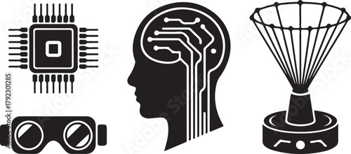 Ancient Greek goddess silhouette illustration with a black profile of a thinking woman's face and symbol of intelligence