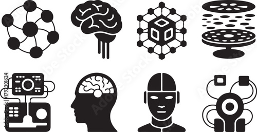 Black and white vector illustration set of cat silhouettes icons for profile design concept