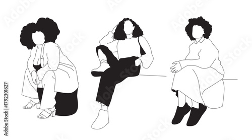 Set of three line art silhouettes - Black Woman illustration 