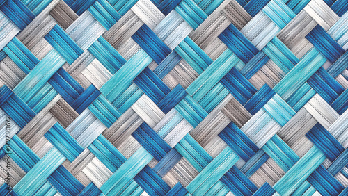 Seamless geometric pattern of diagonal woven blocks filled with hand-drawn wavy brush strokes Vector background 