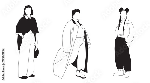 Set of three line art silhouettes - Black Woman illustration 