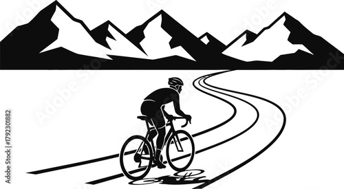 Cyclist silhouette on a scenic mountain road vector