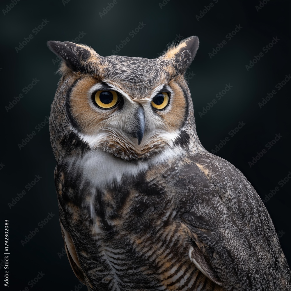 Fototapeta premium Majestic owl in natural habitat showcasing sharp eyes, detailed feathers, and nocturnal predator behavior in a stunning wildlife scene