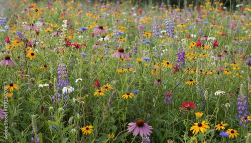 Colorful wildflower field in bloom under natural daylight native wildflower patch 
