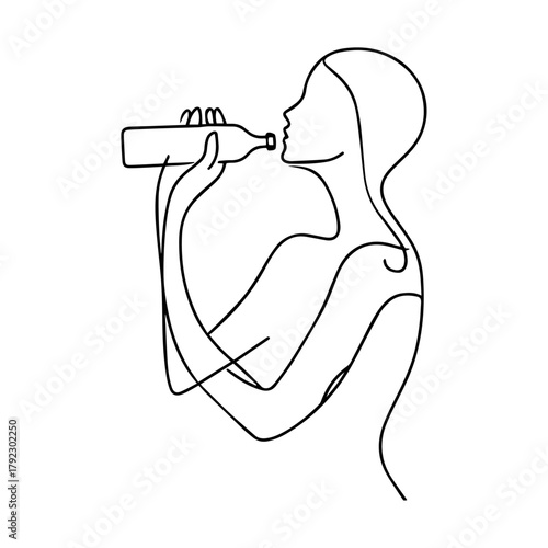 Continuous Line Drawing of a Woman Drinking from a Bottle