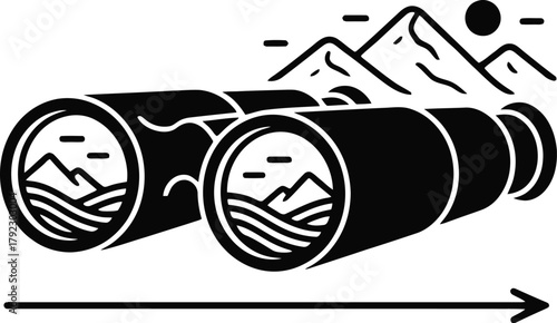 Binoculars silhouette vector focused on a distant landscape