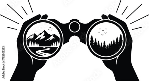 Binoculars silhouette vector focused on a distant landscape