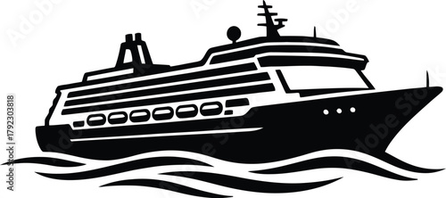 Cruise ship silhouette sailing on the ocean