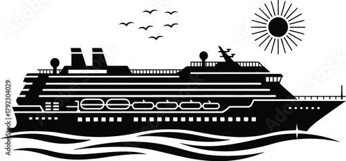 Cruise ship silhouette sailing on the ocean