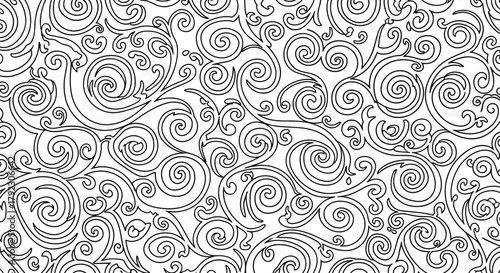 Intricate swirling patterns in a monochromatic abstract design creates a complex visual texture.