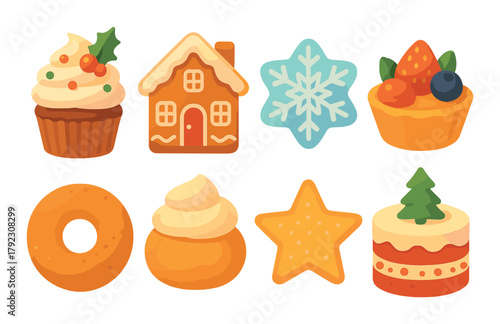 Festive desserts and holiday cookies - cupcake, gingerbread, snowflake, tart, donut, star, christmas cake
